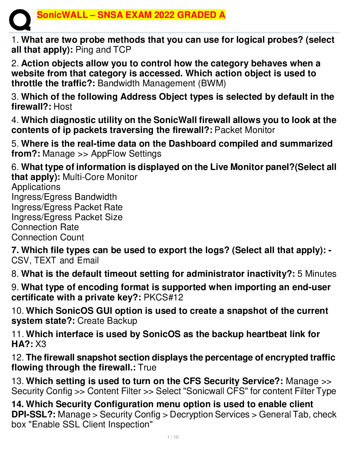 Preview image for SonicWALL – SNSA EXAM 2022 GRADED A